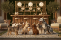 French bulldog, dachshund, and dalmatian enjoying dog-friendly beer and wine at an upscale Yappy Hour event